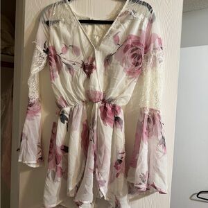 Floral Sheer Dress with Lace Details